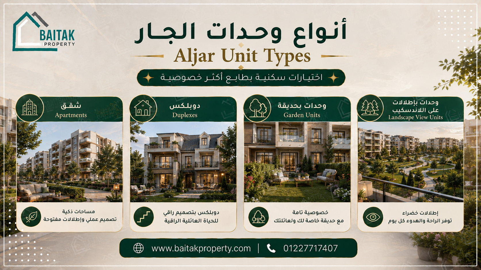 أنواع الوحدات في كمبوند الجار الشروق